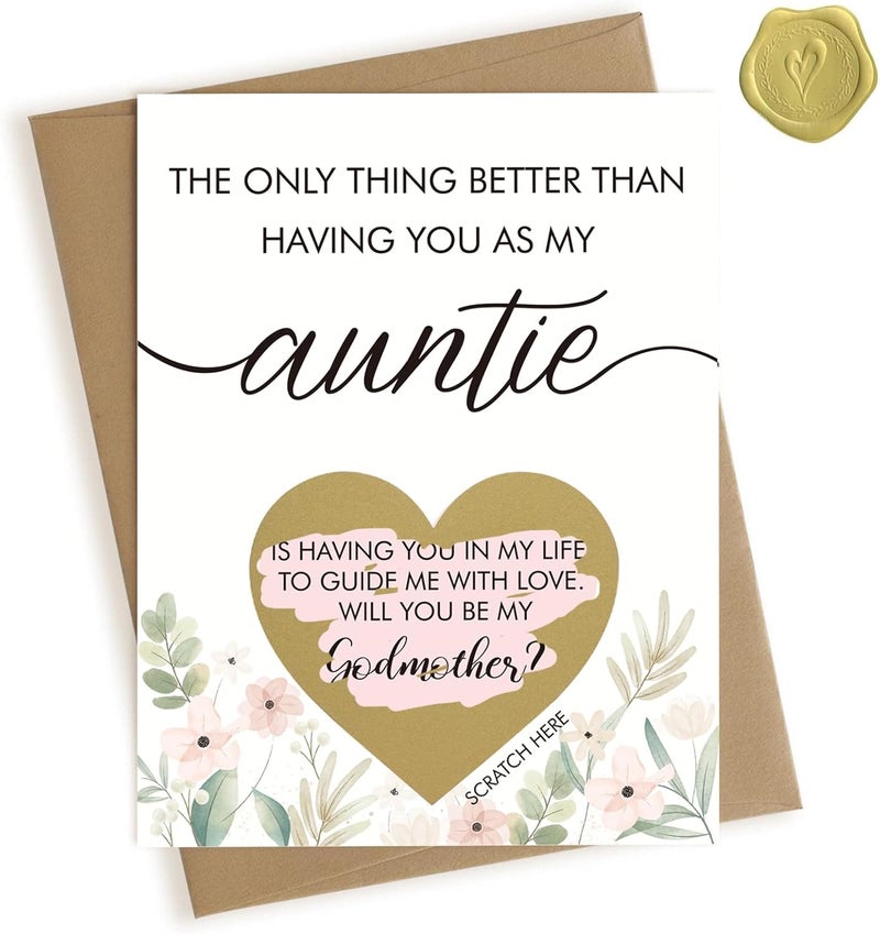 HAMUIERS Will You Be My Godmother Scratch Off Card for Auntie, Godmother Proposal Gift from Niece Nephew, Godmother Request Asking Card - Image 1