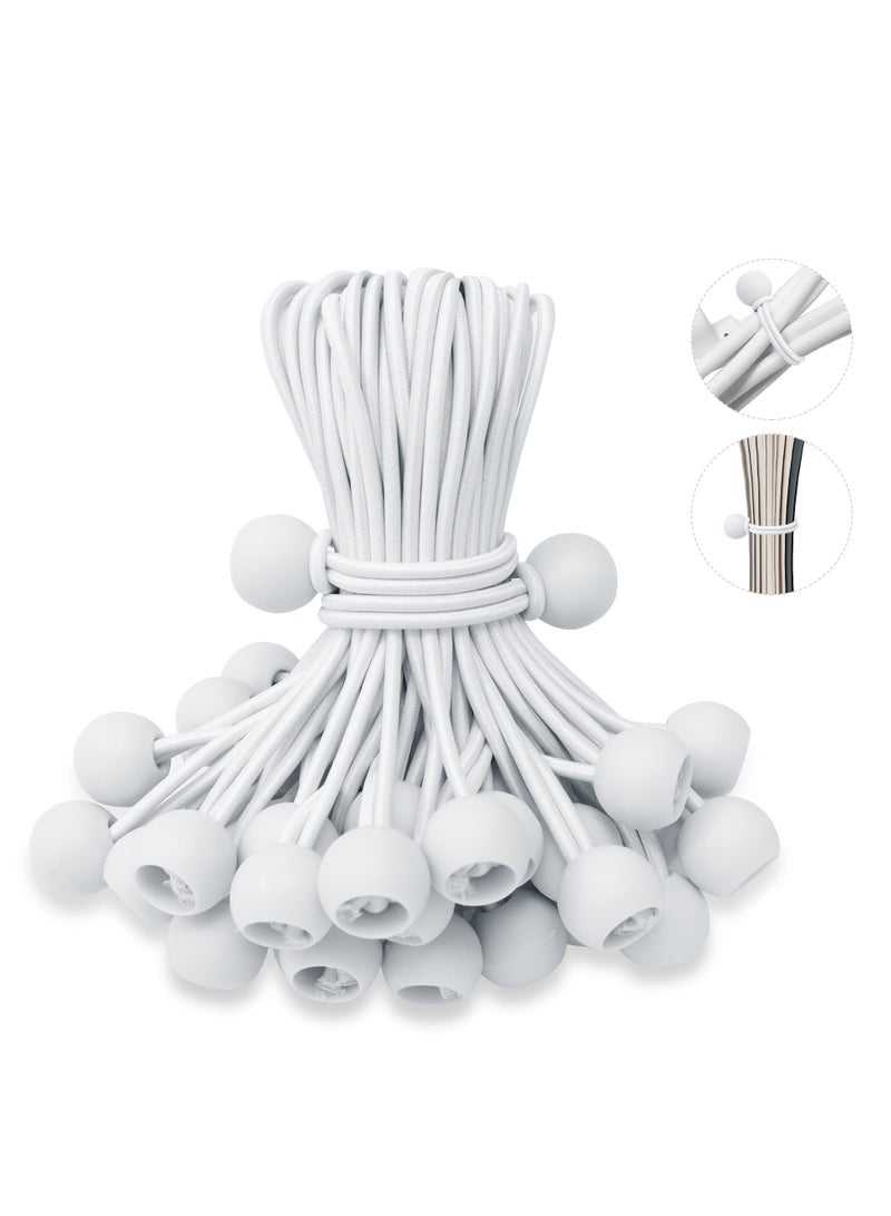 KASTWAVE 50 Pcs Tarpaulin Bungee Balls, 6in Heavy Duty UV Resistant Tarp Bungee Cord with Balls, Elastic Ties Bungee Strap Ties Balls for Tarpaulin, Banner, Camping, Tent, Flag Poles(White) - Image 1