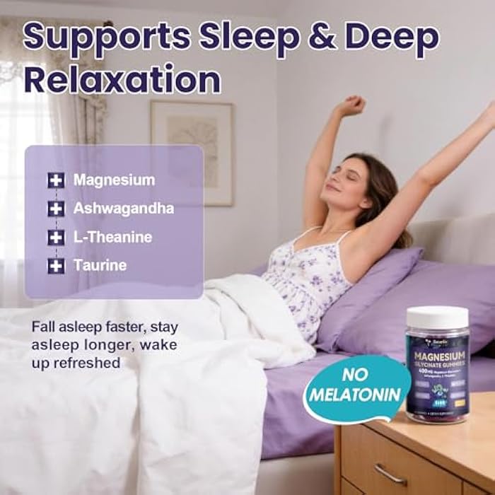 Totaria Magnesium Glycinate Gummies 400mg - Magnesium Complex Gummy with Malate, Taurate & Citrate - Supports Sleep, Relaxation, Brain & Muscle - 60 Count Blueberry Flavor (Sugar Free & Vegan) - Image 3