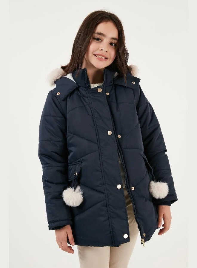 ليلا معطف منتفخ بغطاء رأس مبطن بالقطيفة للبنات