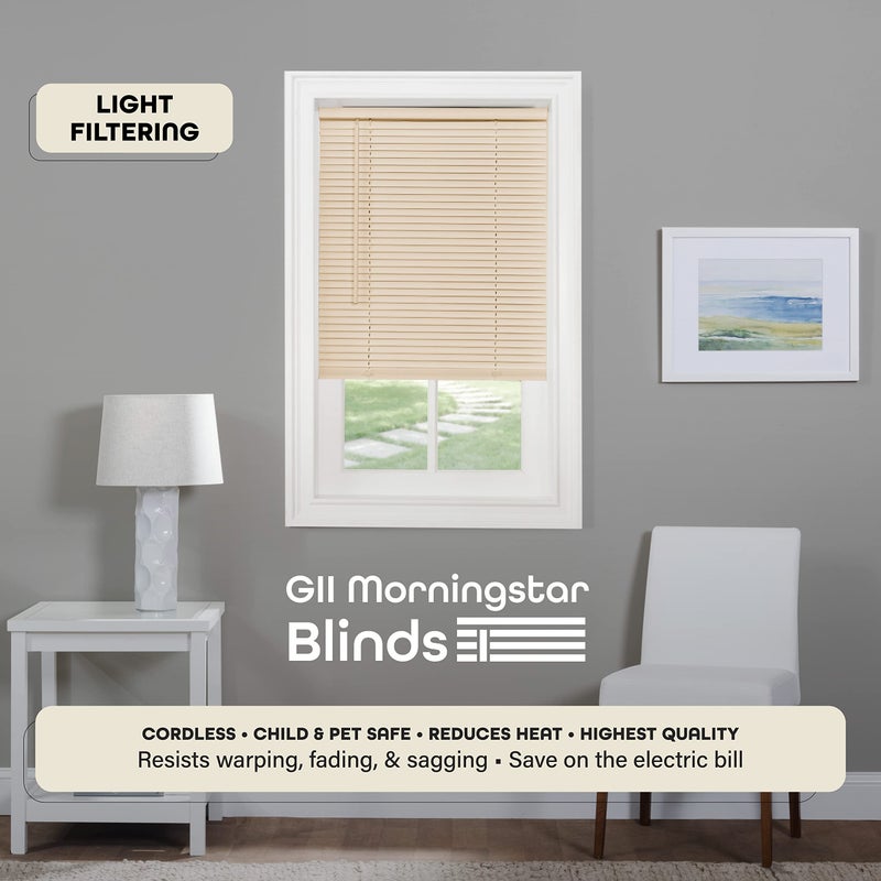 Achim Cordless Light Filtering Mini Blind - 29 Inch Width, 64 Inch Length, 1" Slat Size - Alabaster - Cordless GII Morningstar Horizontal Windows Blinds for Interior by Achim Home Decor - Image 2