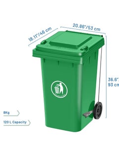 Festive Gallery Heavy Duty Plastic Garbage Bin 120 Litre with Wheel and Pedal -Kitchen and Outdoor Recycle Trash Can, Large Industrial Waste Bin (Green)  - Image 2