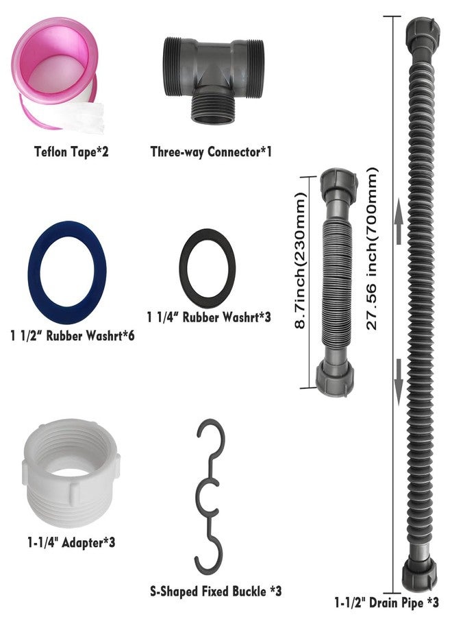 TGEOND Flexible Double Sink Drain P Trap 1-1/2 Inch for Double Bowl Sink, Expandable Tube Sink Drain Pipe Kit Fit for Kitchen, Bathroom, Included 1 1/2" to 1 1/4" Adapter, Connecting Pipe - Image 2