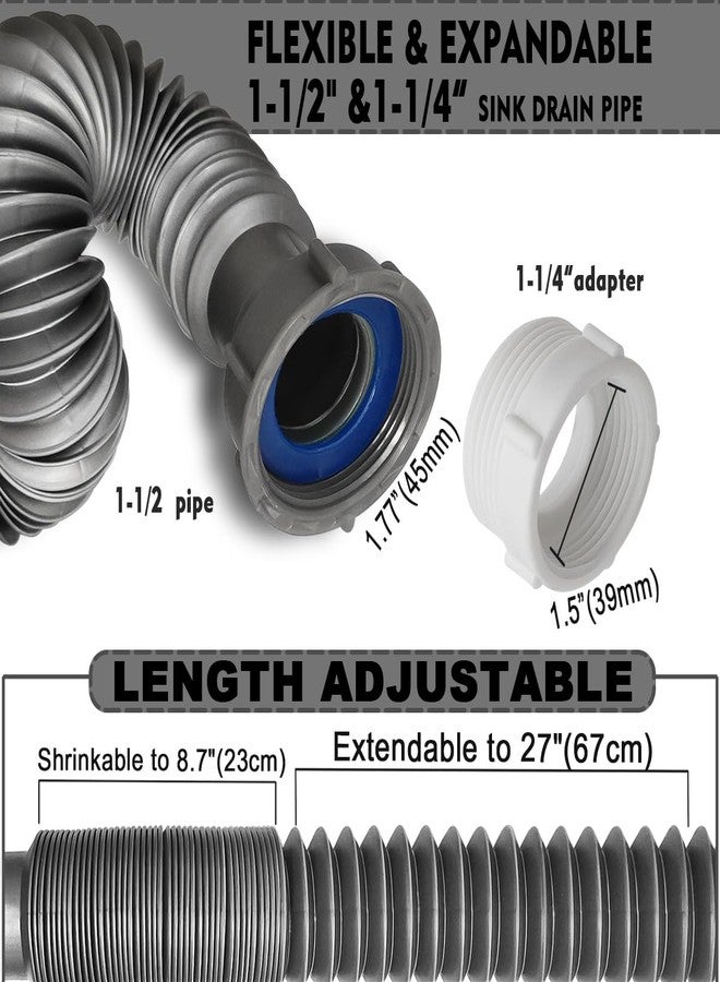 TGEOND Flexible Double Sink Drain P Trap 1-1/2 Inch for Double Bowl Sink, Expandable Tube Sink Drain Pipe Kit Fit for Kitchen, Bathroom, Included 1 1/2" to 1 1/4" Adapter, Connecting Pipe - Image 3