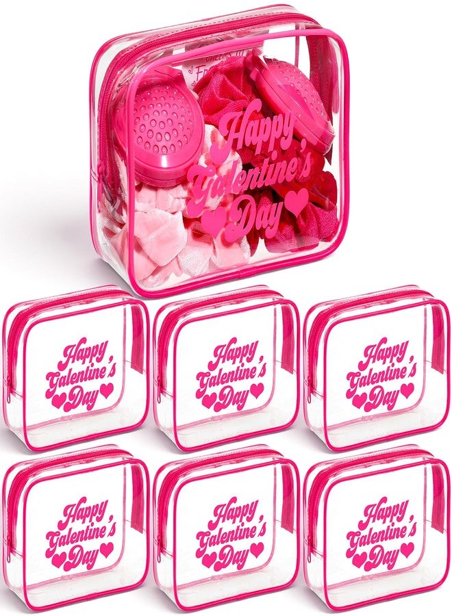 Rtteri 6 Pcs Galentine's Day Gift Bags Hot Pink Clear Makeup Bag with Frame Happy Galentine's Day Makeup Cosmetic Bag Toiletry Storage Purse Bulk for Friends Valentine Party Favors - Image 1