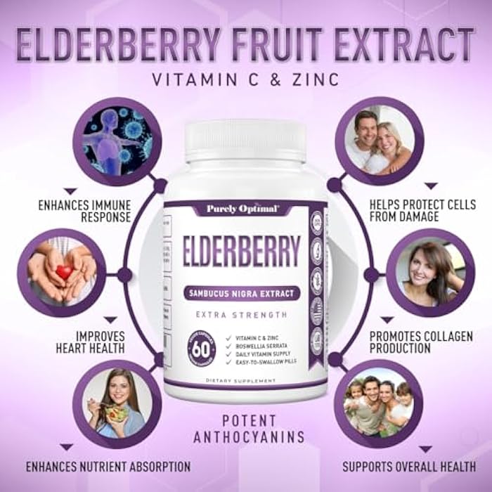 Purely Optimal Elderberry Capsules - Premium Quality Sambucus Nigra Extract Supplement - Naturally Sourced, Immune Function Support - Non-GMO, Gluten Free, Vegan Friendly - 60 Capsules - Image 3