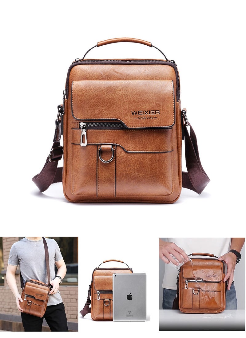 WEIXIER Leather Messenger Bag Retro Designed Crossbody Bag Stylish Shoulder Mini Men's Shoulder Bag Business Casual Satchel Bag for Men's Gift Portable Large Capacity Can Accommodate 11-Storage Computer  - Image 1