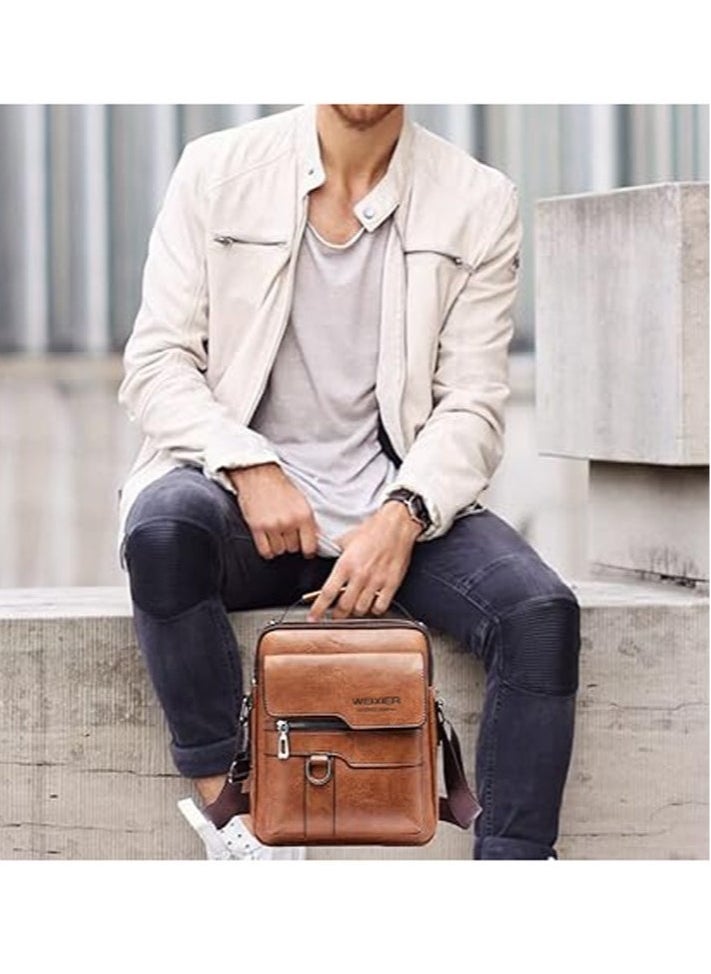 WEIXIER Leather Messenger Bag Retro Designed Crossbody Bag Stylish Shoulder Mini Men's Shoulder Bag Business Casual Satchel Bag for Men's Gift Portable Large Capacity Can Accommodate 11-Storage Computer  - Image 2