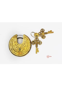 natham Natham Shankh Circular Brass Functonal Antique Handcrafted LockPadlock 4 x 8 x 4 Cm Weight 250 Gram for Security with 2 Keys  - Image 3