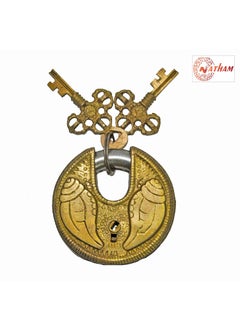 natham Natham Shankh Circular Brass Functonal Antique Handcrafted LockPadlock 4 x 8 x 4 Cm Weight 250 Gram for Security with 2 Keys  - Image 4