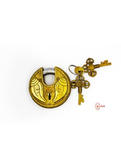natham Natham Shankh Circular Brass Functonal Antique Handcrafted LockPadlock 4 x 8 x 4 Cm Weight 250 Gram for Security with 2 Keys  - Image 1
