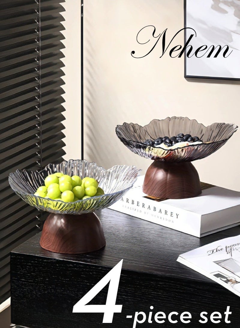 nehem 4 PCS Fruit Bowl Fruit Basket for Kitchen Counter Clear Salad Bowl Decorative Pedestal Bowl for Table Decor Serving Bowl for Fruit Snacks Candy Serving Tray - Image 3