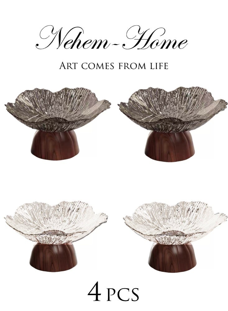 nehem 4 PCS Fruit Bowl Fruit Basket for Kitchen Counter Clear Salad Bowl Decorative Pedestal Bowl for Table Decor Serving Bowl for Fruit Snacks Candy Serving Tray - Image 1