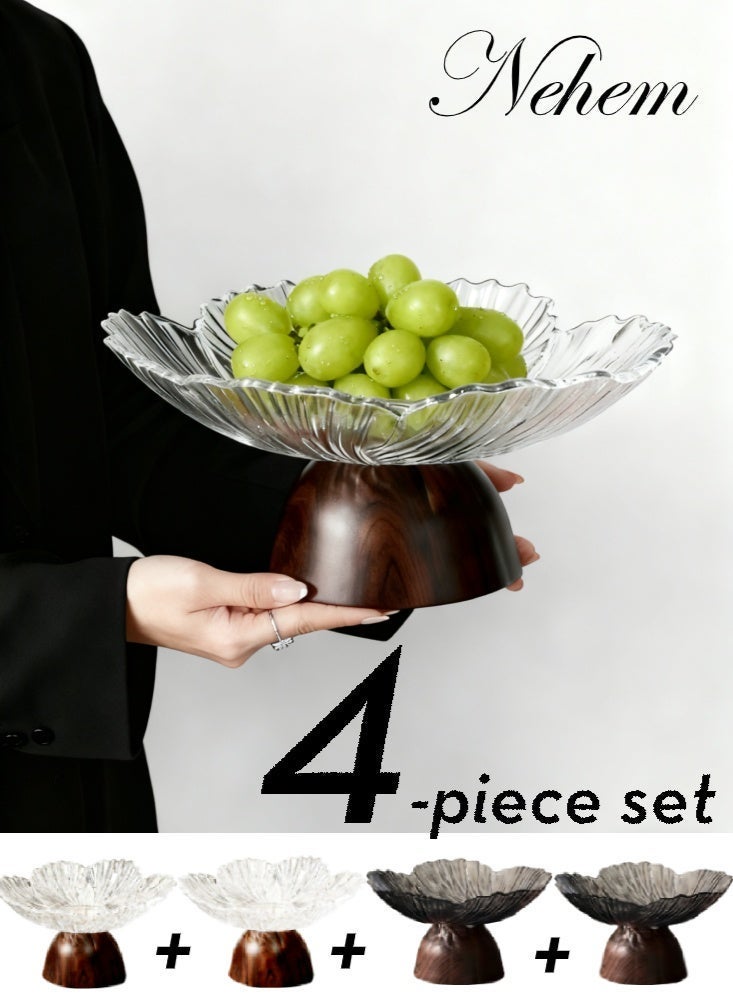 nehem 4 PCS Fruit Bowl Fruit Basket for Kitchen Counter Clear Salad Bowl Decorative Pedestal Bowl for Table Decor Serving Bowl for Fruit Snacks Candy Serving Tray - Image 2