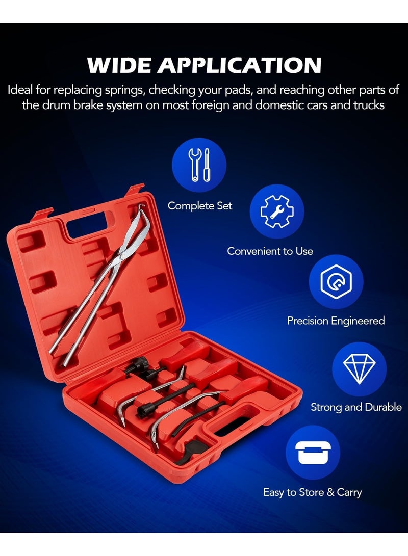8pc Drum Brake Tool Kit, Drum Brake Tool with Drum Brake Spring Tool, Brake Spring Compressor, Brake Spring Pliers, Drum Brake Adjusting Tool, Brake Spoon Set, Brake Drum Tool Kit  - Image 3