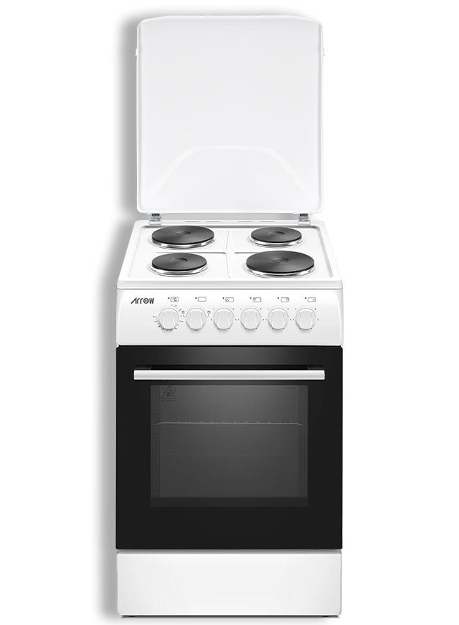 Arrow 50x60 Free-Standing Electric Oven with 4 Hotplates, Double Glass Door, Thermostat Control & Adjustable Legs - White | Model: RO-50LEFK - Image 2