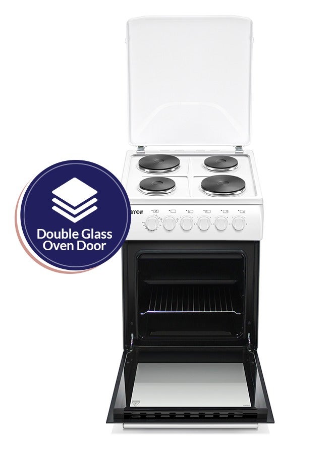 Arrow 50x60 Free-Standing Electric Oven with 4 Hotplates, Double Glass Door, Thermostat Control & Adjustable Legs - White | Model: RO-50LEFK - Image 5