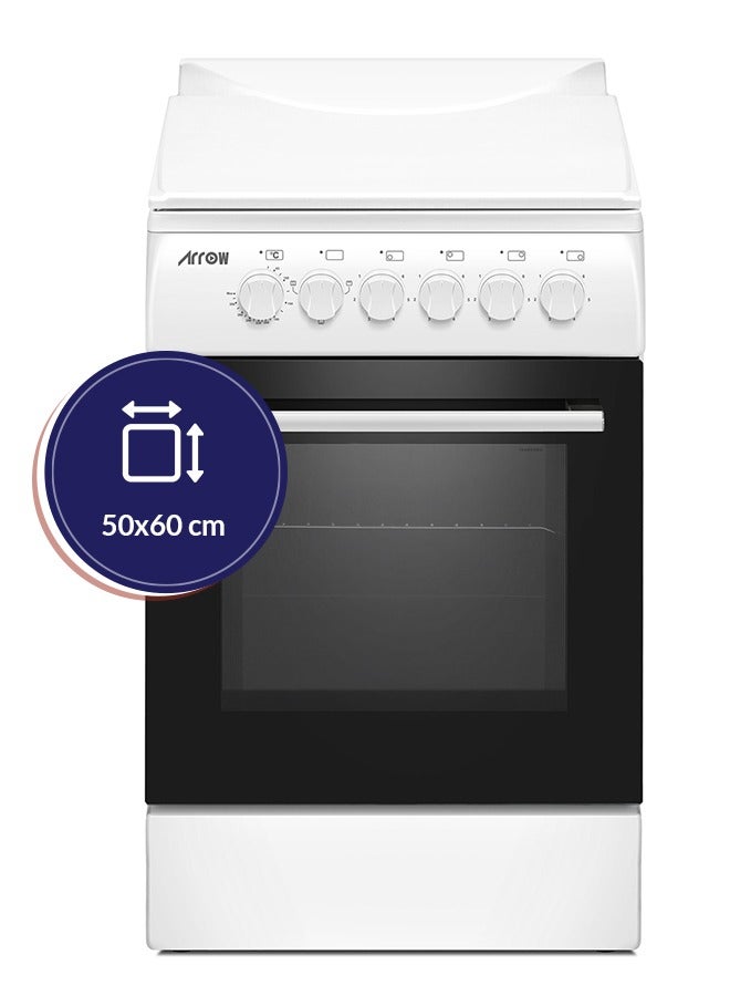 Arrow 50x60 Free-Standing Electric Oven with 4 Hotplates, Double Glass Door, Thermostat Control & Adjustable Legs - White | Model: RO-50LEFK - Image 4