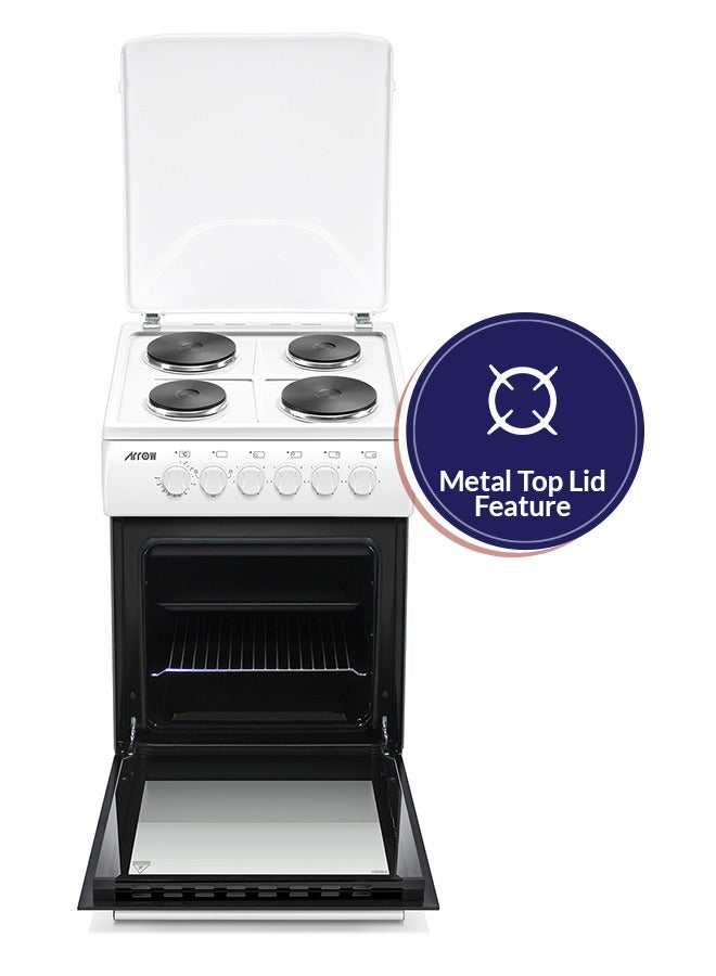 Arrow 50x60 Free-Standing Electric Oven with 4 Hotplates, Double Glass Door, Thermostat Control & Adjustable Legs - White | Model: RO-50LEFK - Image 3