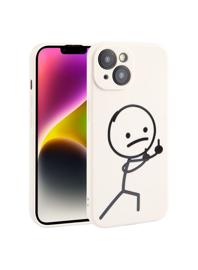 Case Cover For iPhone 14 Plus Stickman Pattern Liquid Silicone Phone Case White