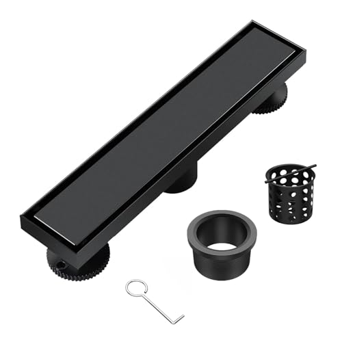 Fibetter Linear Shower Drain 12 Inch Black Rectangular Floor Drain with 2-in-1 Tile Insert Cover, Bathroom Stainless Steel Drains Easy Installing and Cleaning (CUPC Certified) - Image 1