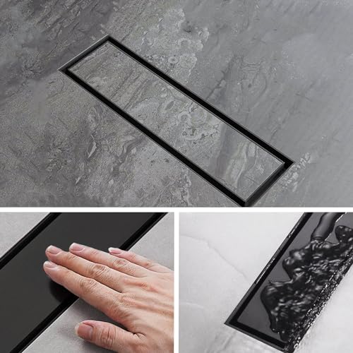 Fibetter Linear Shower Drain 12 Inch Black Rectangular Floor Drain with 2-in-1 Tile Insert Cover, Bathroom Stainless Steel Drains Easy Installing and Cleaning (CUPC Certified) - Image 3