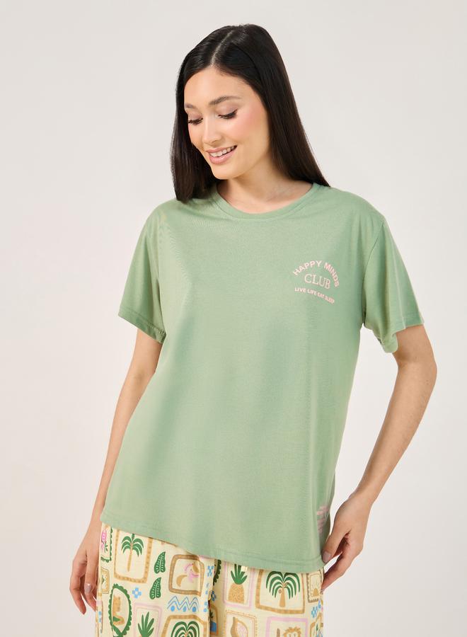 Styli Double Script Slogan Dropped Shoulder T-Shirt and Graphic Pyjama Set  - Image 3