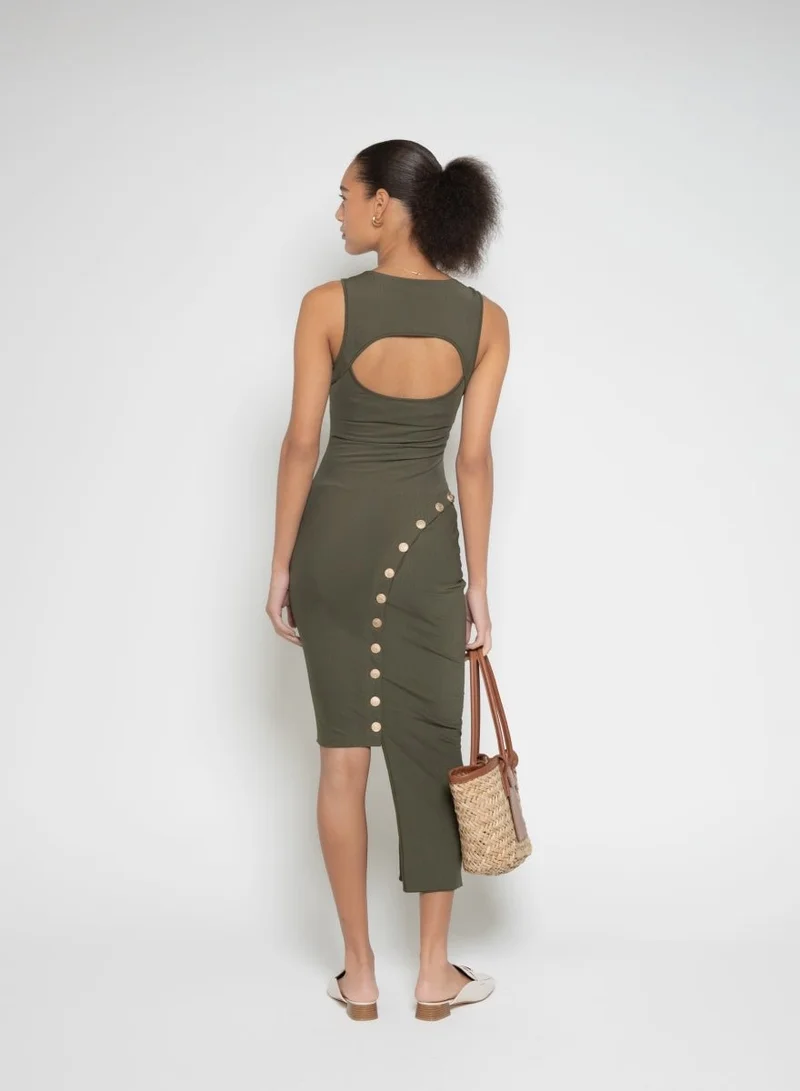 Flashmobnation  FM Buttoned Maxi Sleeveless Dress for Women | Best Price UAE