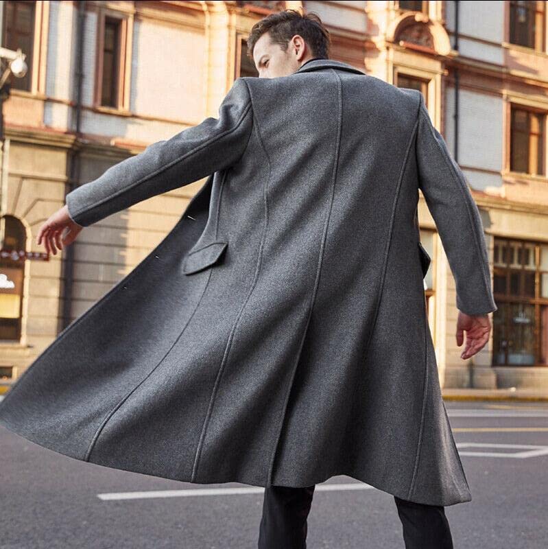 SACHUI® Men's Wool Blend Long Trench Coat Single Breasted Slim Fit Winter Jacket | Grey - M - Image 2