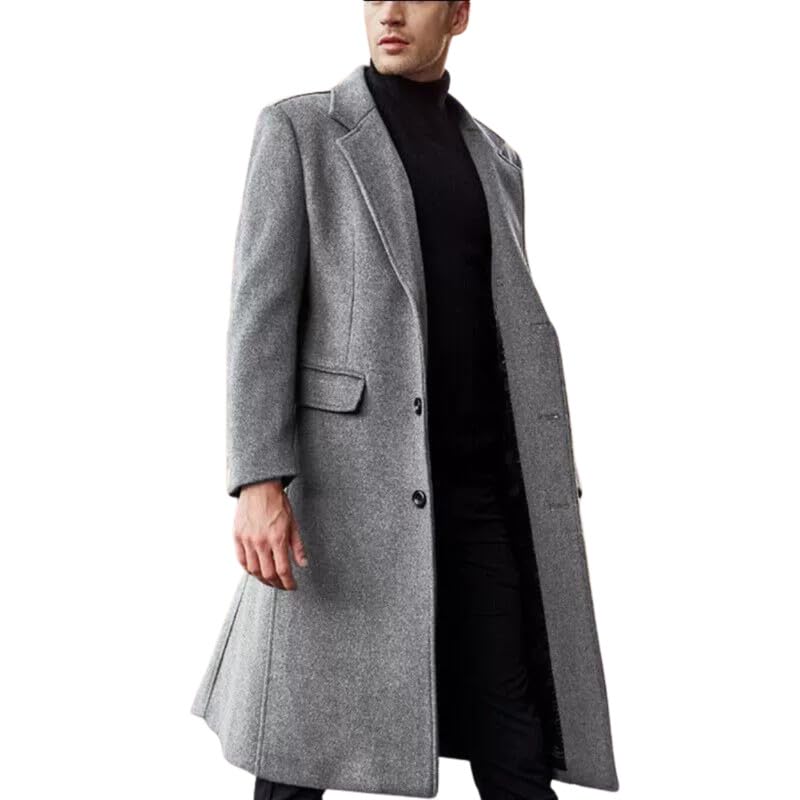 SACHUI® Men's Wool Blend Long Trench Coat Single Breasted Slim Fit Winter Jacket | Grey - M - Image 1