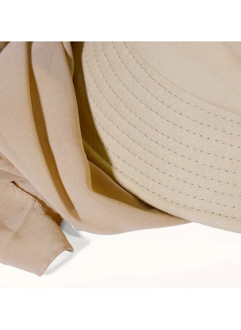 Goolsky 1Pc Breathable Shawl Bucket Hat 2 In 1 Integration, Solid Color Sunscreen Chiffon Scarf Hat, Perfect For Party Or Vacation (Light Khaki)  - Image 2
