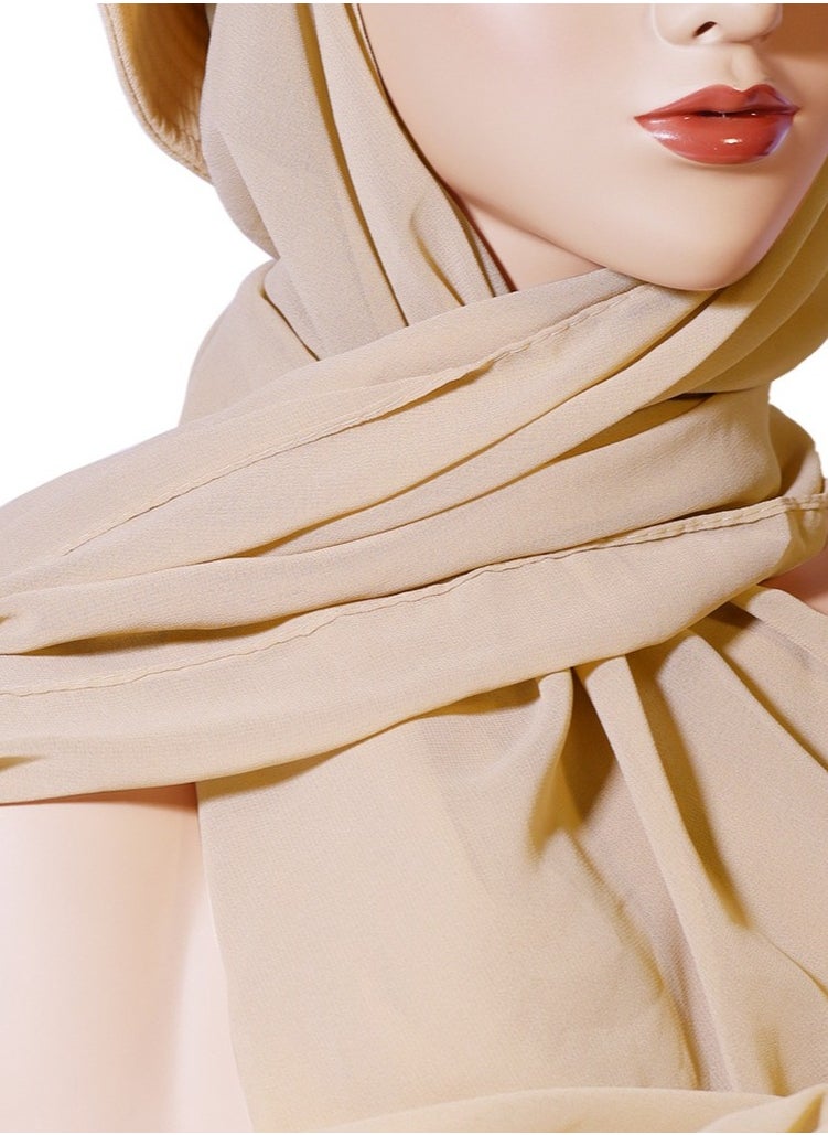 Goolsky 1Pc Breathable Shawl Bucket Hat 2 In 1 Integration, Solid Color Sunscreen Chiffon Scarf Hat, Perfect For Party Or Vacation (Light Khaki)  - Image 5