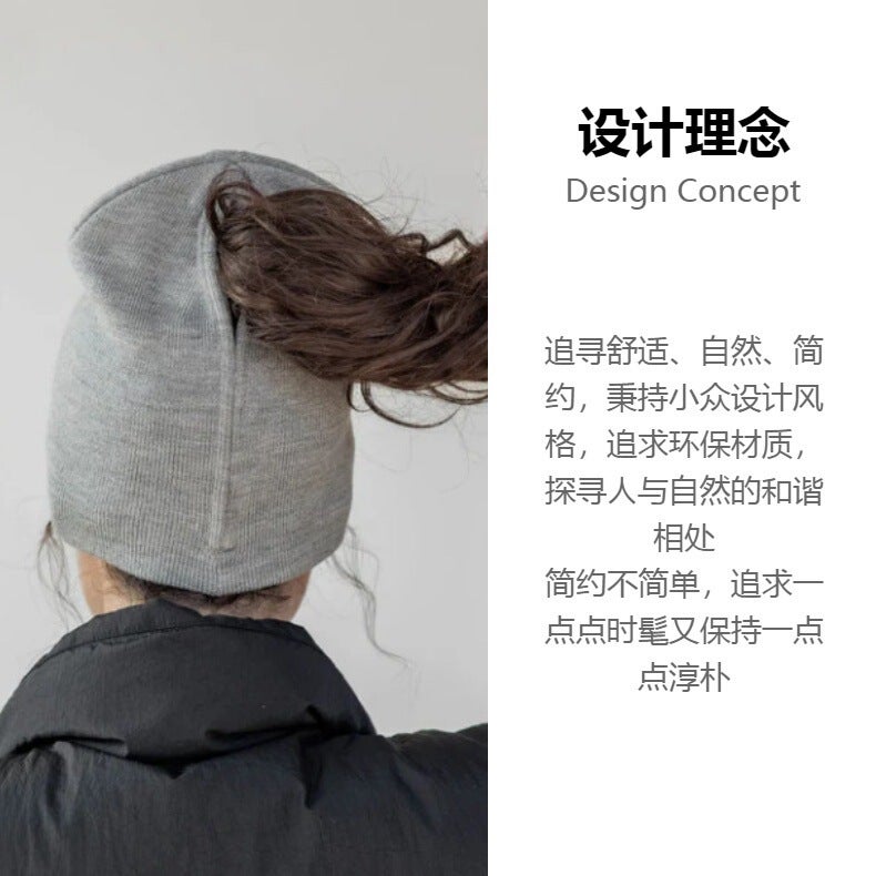 Beanie Magnetic Opening Ponytail  Knit Automatic Magnetic Closure Hat - Image 2
