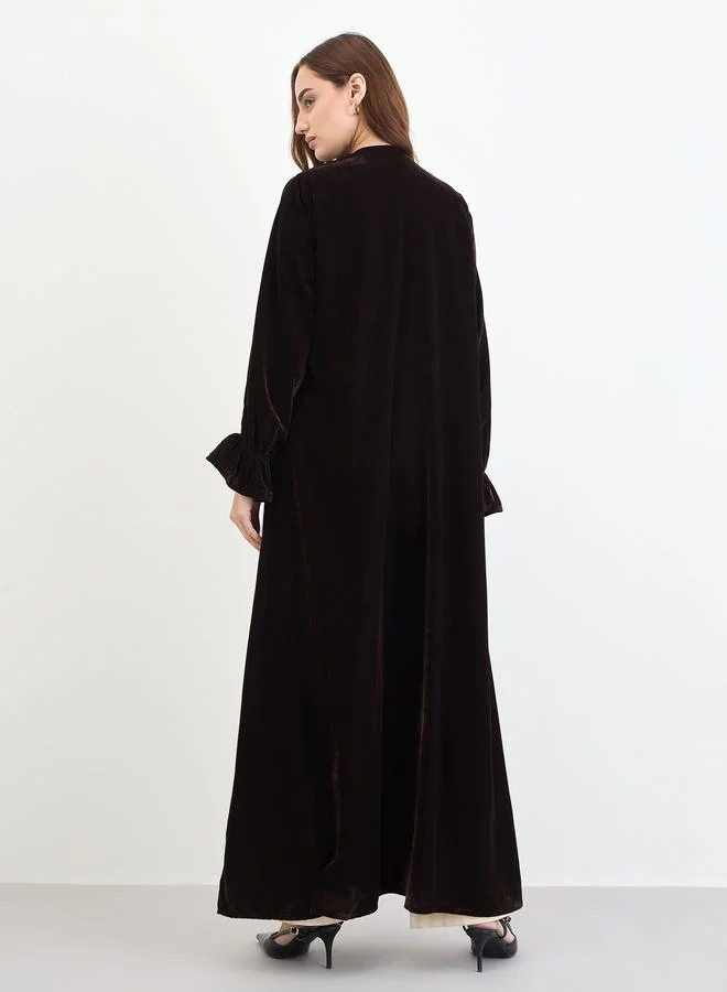 Amirah Brown Velvet Elastic Sleeve Cuff Abaya