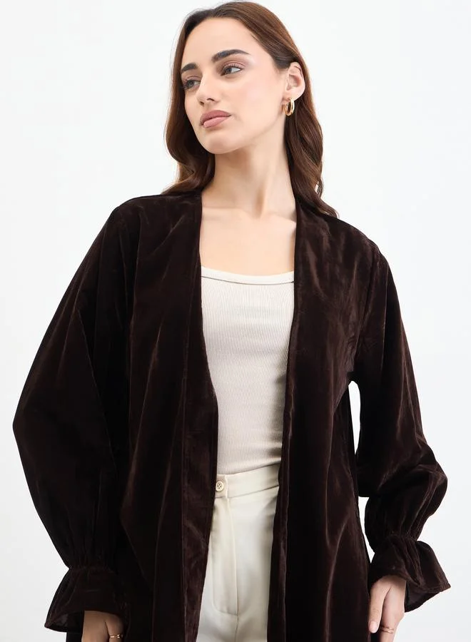 Amirah Brown Velvet Elastic Sleeve Cuff Abaya