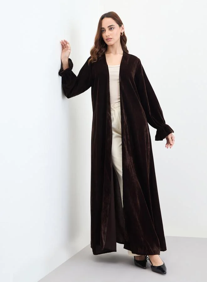 Amirah Brown Velvet Elastic Sleeve Cuff Abaya