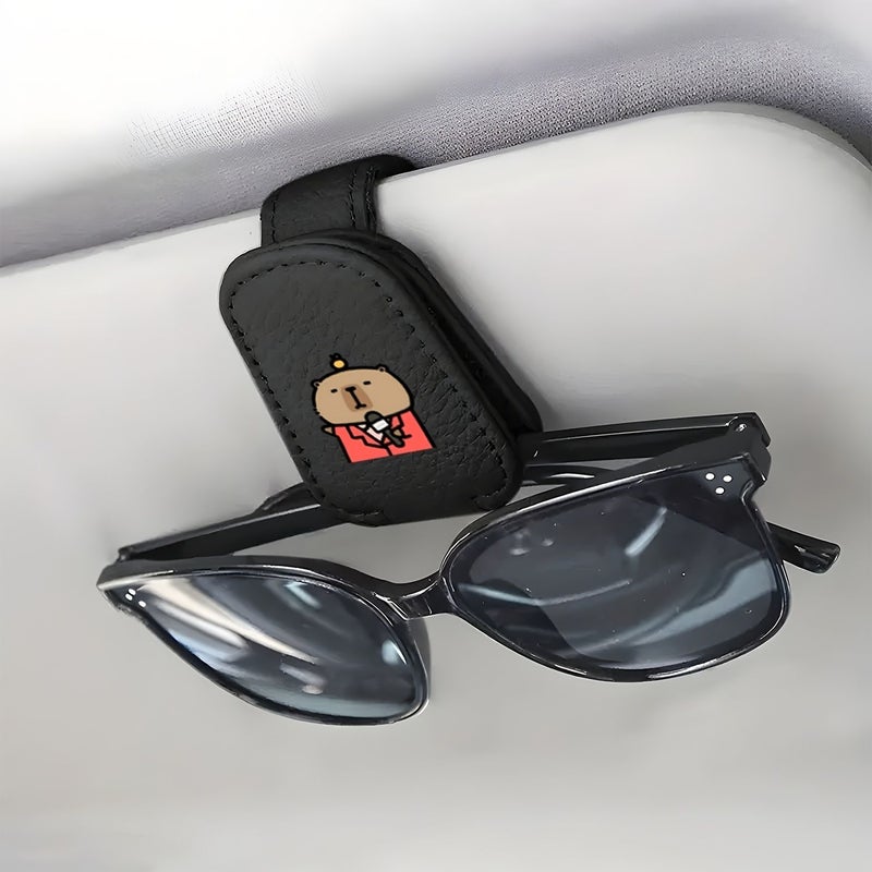 1 Car Black Fox Eye Shaped Sunglasses Clip Magnetic Design Sun Visor Holder Universal Car Truck Interior Accessory Decorative Fun Ornament For Eyeglasses 4 Inch - Image 1