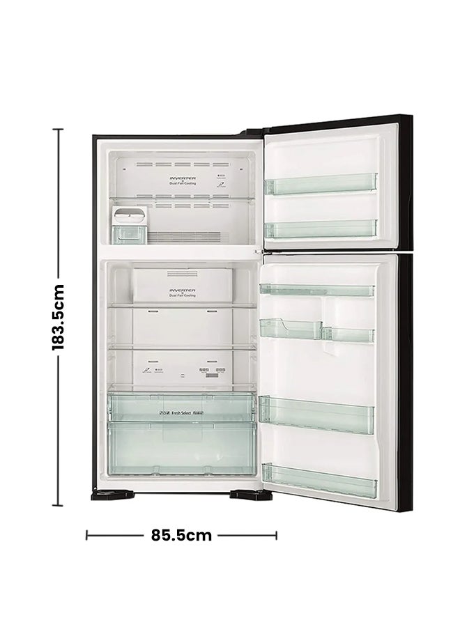 HITACHI 760L Gross/ 550L Net Capacity, Top Mount Double Door Refrigerator with Inverter Compressor-Dual Fan Cooling, Touch Screen Control, Movable Twist Ice Tray RV760PUK7KBBK Brilliant Black - Image 2