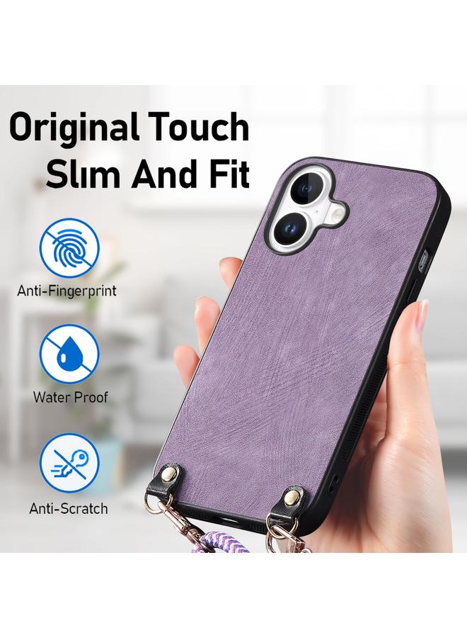 S-TOP Case For iPhone 16 Vintage Leather PC Back Cover Phone Case with Crossbody Strap - Image 5