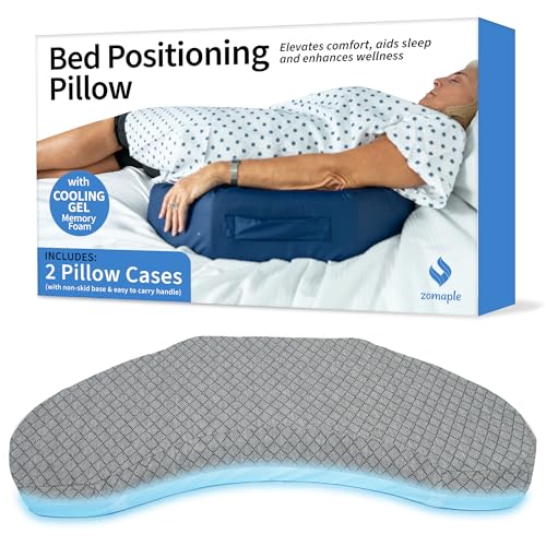 Zomaple Bedsore Pressure Relief Pillow, Grey – Offload Pressure to Prevent Bed Sores & Ease Turning – 30° Positioning, Cooling Gel Top, 2 Non-Skid Removable Covers – Knee Wedge Pillow Versatility - Image 1