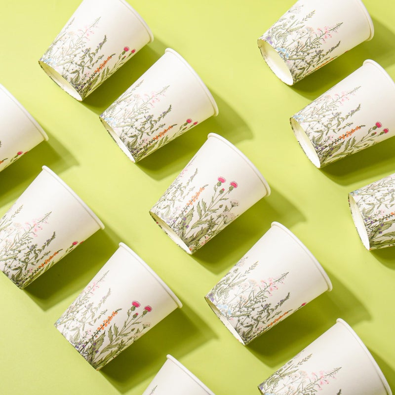 AimFun 100 Pcs Floral Party Cups Vintage Botanical Paper Cups 8oz Wildflower Herb Beverage Disposable Drinking Cups for Birthday Bridal Shower Easter Party Supplies - Image 5