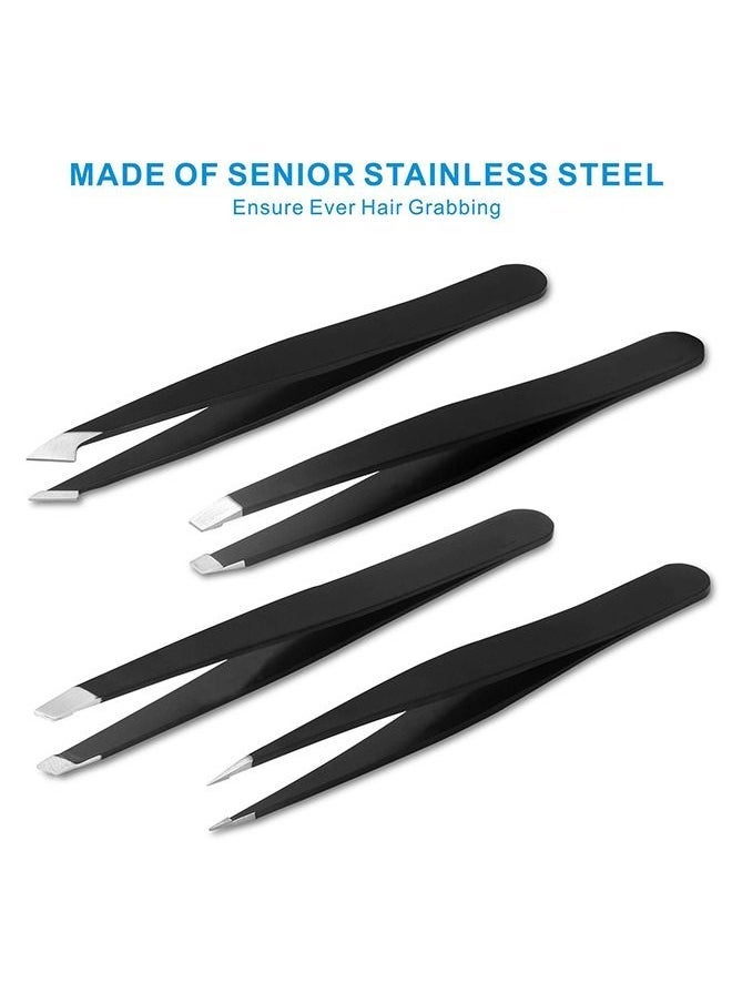 Fanski Tweezers Set - Professional Stainless Steel Tweezers For Eyebrows - Great Precision For Facial Hair, Splinter And Ingrown Hair Removal Black - Image 4