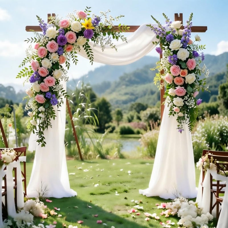LINXTAR White Wedding Arch Draping Fabric 30'' x 18FT Sheer Chiffon Arch Drape Backdrop 2 Panel Drapes for Easter Bridal Shower Baby Shower Photo Booth Church Decor Birthday Party Outdoor Decoration - Image 2