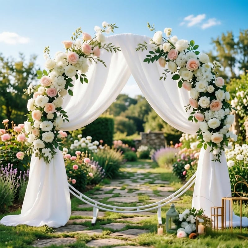 LINXTAR White Wedding Arch Draping Fabric 30'' x 18FT Sheer Chiffon Arch Drape Backdrop 2 Panel Drapes for Easter Bridal Shower Baby Shower Photo Booth Church Decor Birthday Party Outdoor Decoration - Image 3