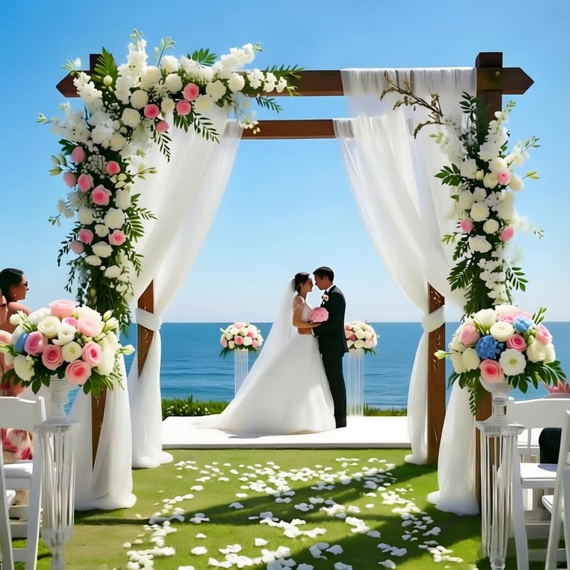 LINXTAR White Wedding Arch Draping Fabric 30'' x 18FT Sheer Chiffon Arch Drape Backdrop 2 Panel Drapes for Easter Bridal Shower Baby Shower Photo Booth Church Decor Birthday Party Outdoor Decoration - Image 4