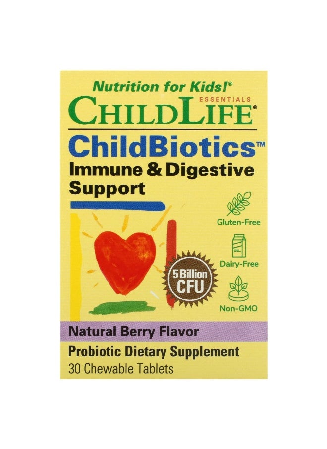 CHILDLIFE ESSENTIALS ChildLife Essentials, ChildBiotics, Immune & Digestive Support, Natural Berry, 5 Billion CFU, 30 Chewable Tablets 