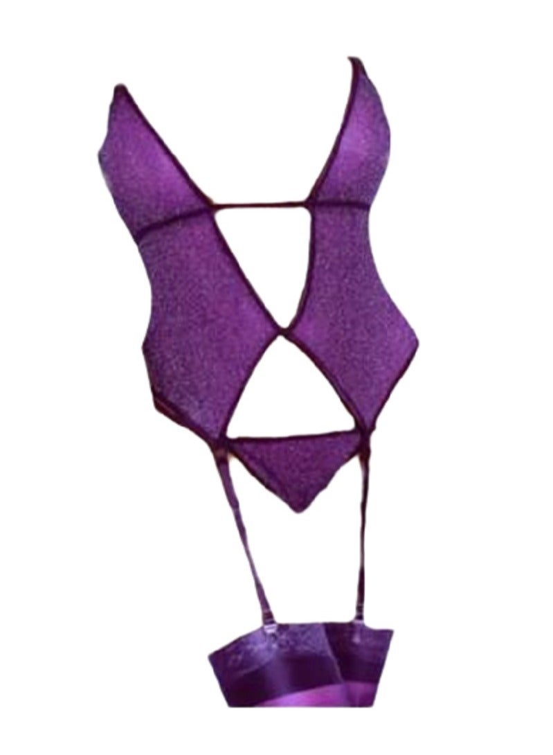 JOLLY Women Glazed Gauze Connection Uniform Purple