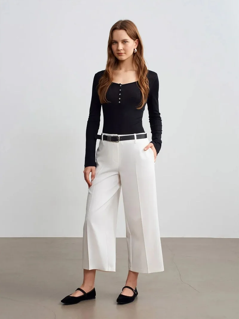 ديلفين DILVIN High-Waist Belted Crepe Culottes