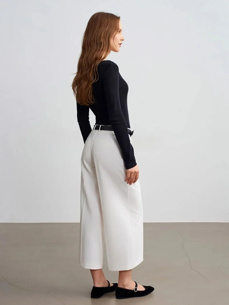 ديلفين DILVIN High-Waist Belted Crepe Culottes