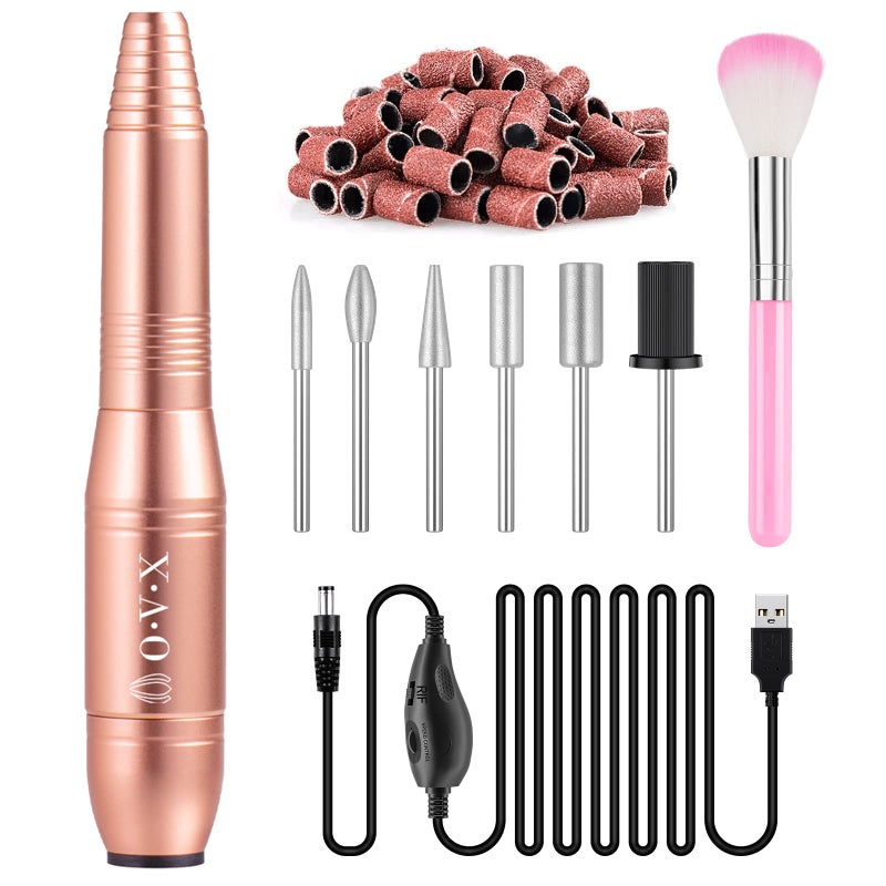 Professional Acrylic Nail Drill USB Electric Nail Drill Machine Portable Electrical Nail File Kit for Gel Nails and Home Salon Manicure Pedicure Polishing Shape Tools Gold